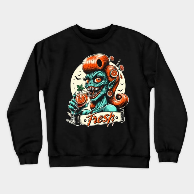 Aperol Spritz Fresh Monster Lady Crewneck Sweatshirt by ravensart